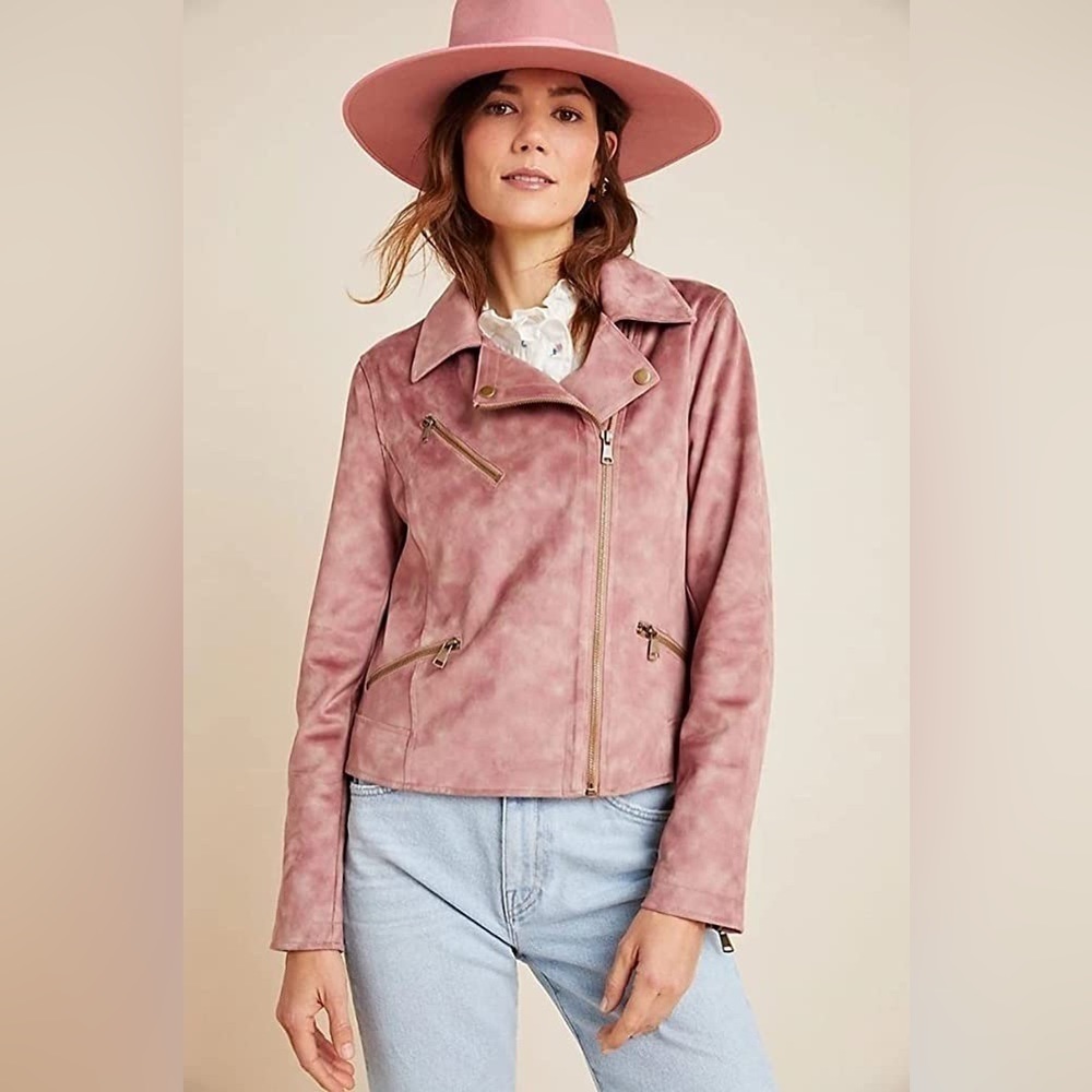ANTHROPOLOGIE Lucy Pink Suede Tie Dye Moto Jacket